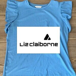 Liz Claiborne Light Blue Ruffle Sleeve Tee